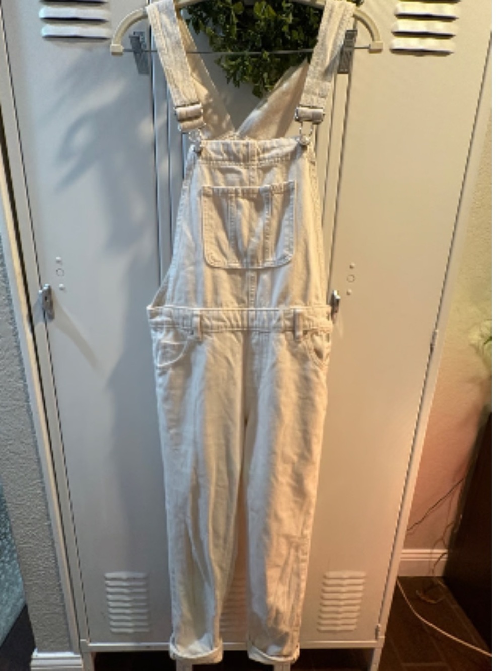 F&F Cream Tapered Leg Denim Dungarees UK Women's Overalls Size US 16 NEW NWOT